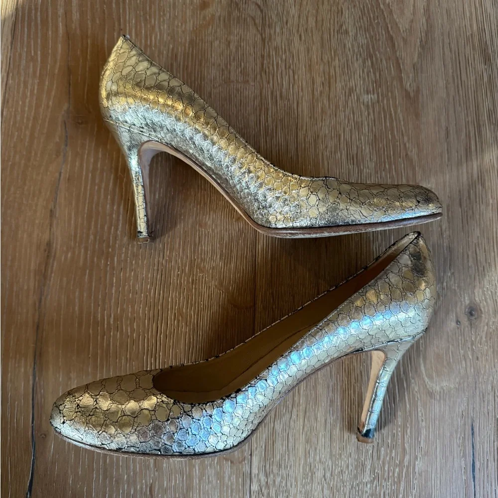 🔥Kate Spade Classic Gold Pumps Sz8.5🔥 Made Italy Carolina Snakeskin Price Firm